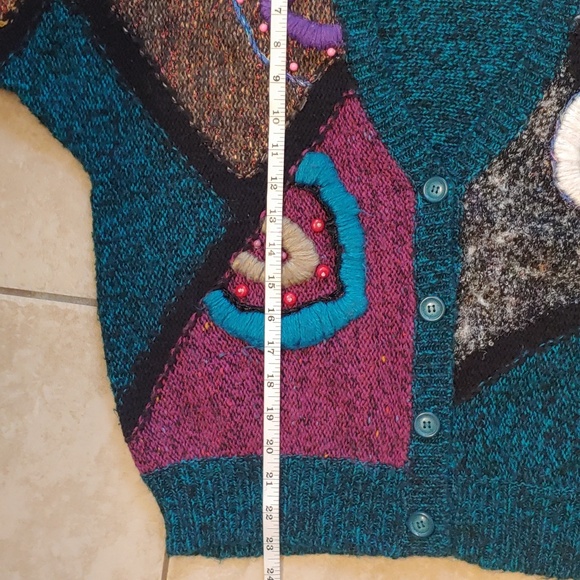 VTG Jaclyn Smith Abstract Chunky Knit Cardigan Patchwork Sweater Women's Size L - Picture 4 of 5